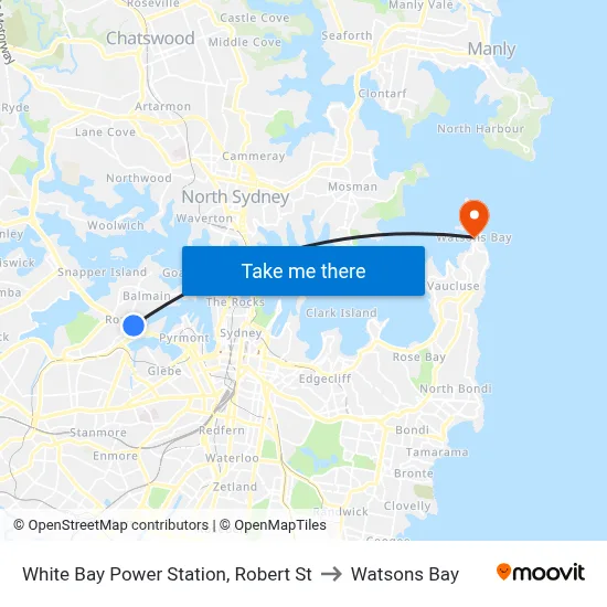White Bay Power Station, Robert St to Watsons Bay map