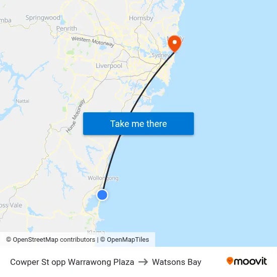 Cowper St opp Warrawong Plaza to Watsons Bay map
