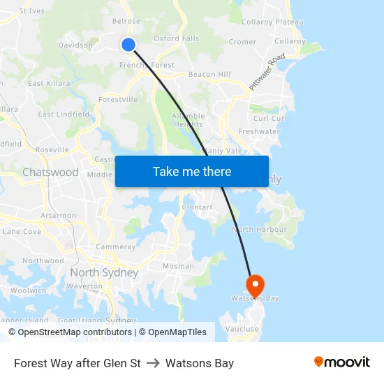 Forest Way after Glen St to Watsons Bay map