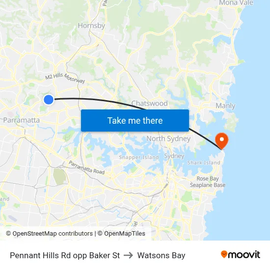 Pennant Hills Rd opp Baker St to Watsons Bay map