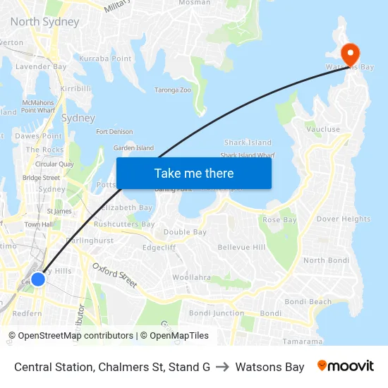 Central Station, Chalmers St, Stand G to Watsons Bay map