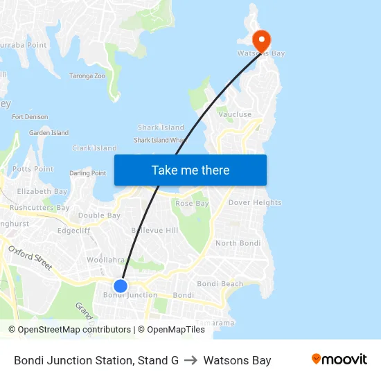 Bondi Junction Station, Stand G to Watsons Bay map