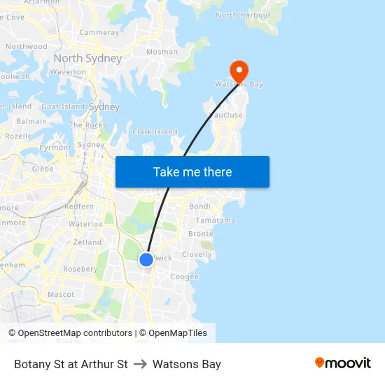 Botany St at Arthur St to Watsons Bay map