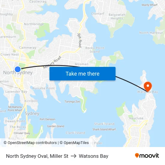 North Sydney Oval, Miller St to Watsons Bay map