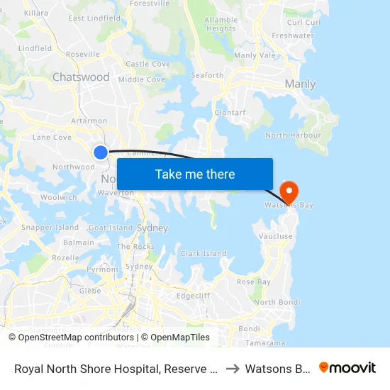 Royal North Shore Hospital, Reserve Rd to Watsons Bay map