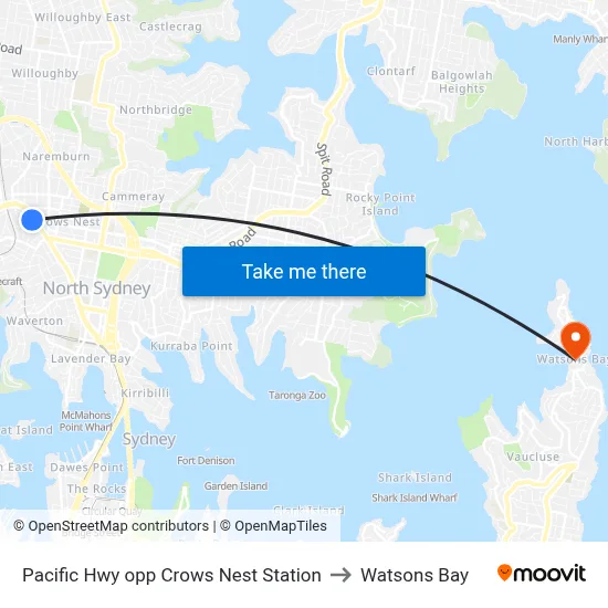 Pacific Hwy opp Crows Nest Station to Watsons Bay map