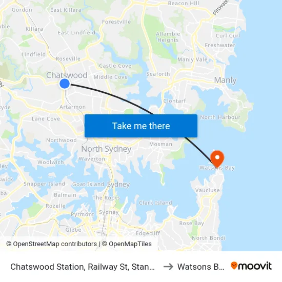Chatswood Station, Railway St, Stand H to Watsons Bay map