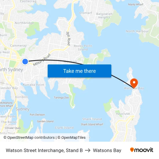 Watson Street Interchange, Stand B to Watsons Bay map