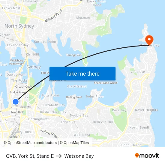 QVB, York St, Stand E to Watsons Bay map