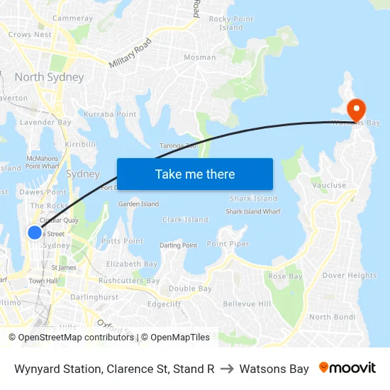 Wynyard Station, Clarence St, Stand R to Watsons Bay map