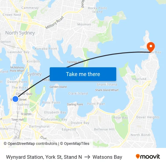 Wynyard Station, York St, Stand N to Watsons Bay map