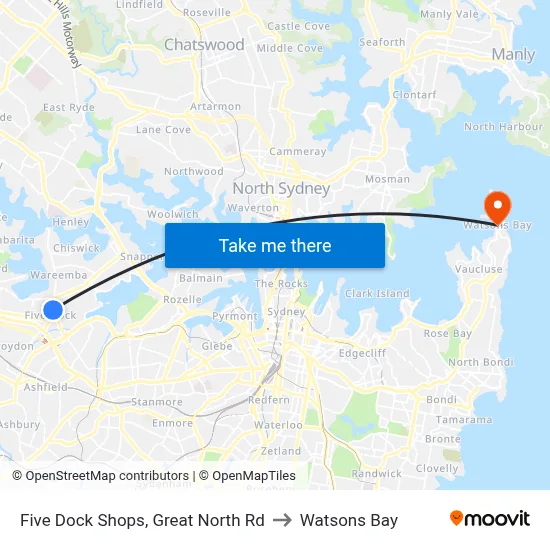 Five Dock Shops, Great North Rd to Watsons Bay map