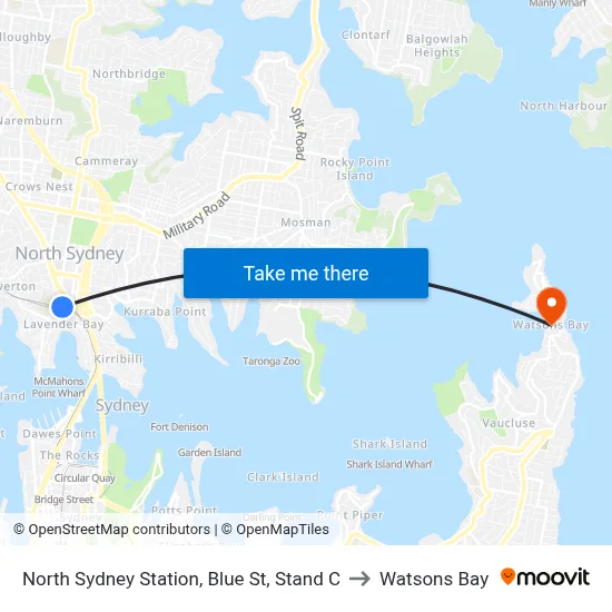 North Sydney Station, Blue St, Stand C to Watsons Bay map