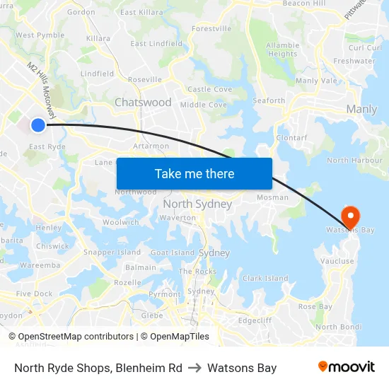North Ryde Shops, Blenheim Rd to Watsons Bay map