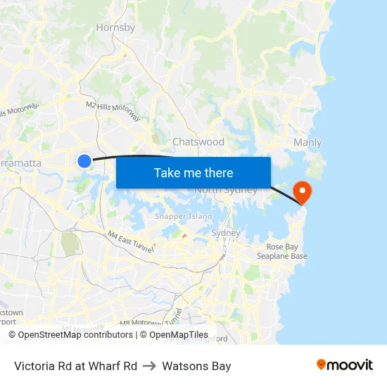 Victoria Rd at Wharf Rd to Watsons Bay map