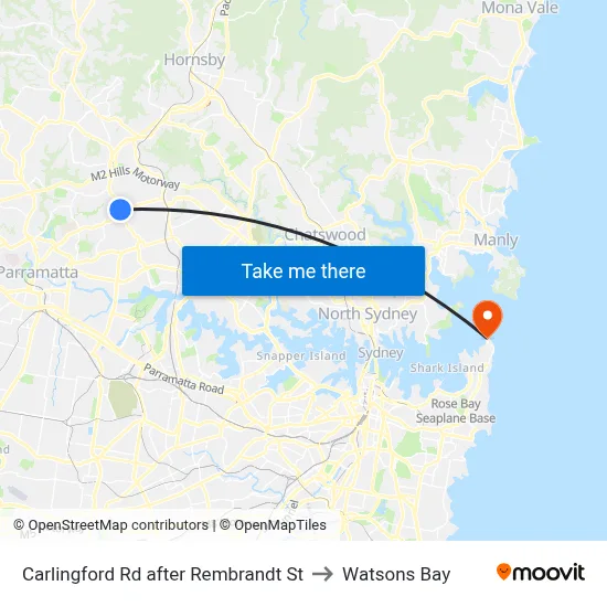 Carlingford Rd after Rembrandt St to Watsons Bay map