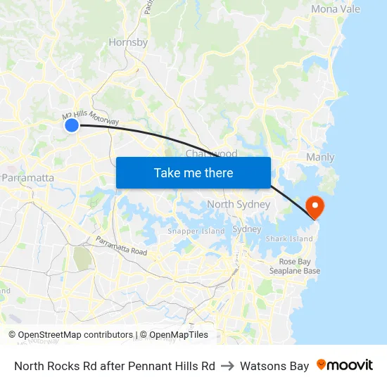 North Rocks Rd after Pennant Hills Rd to Watsons Bay map