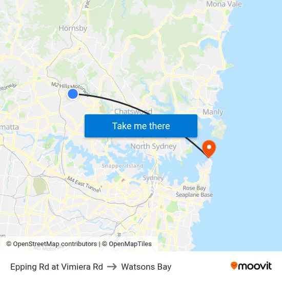 Epping Rd at Vimiera Rd to Watsons Bay map