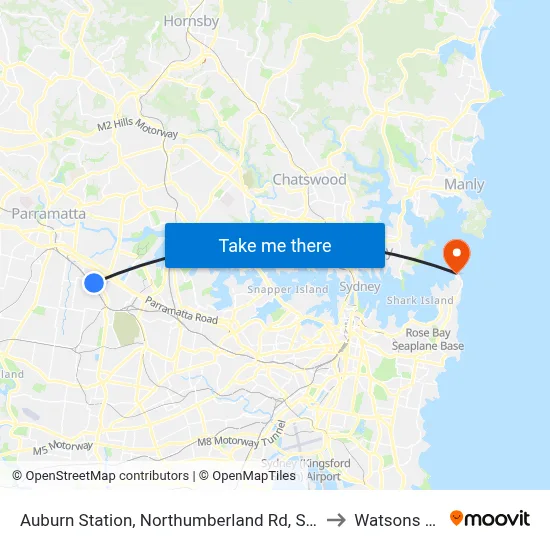 Auburn Station, Northumberland Rd, Stand C to Watsons Bay map