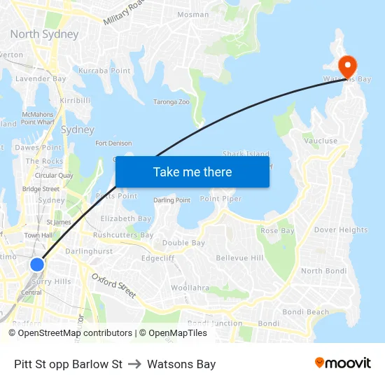Pitt St opp Barlow St to Watsons Bay map