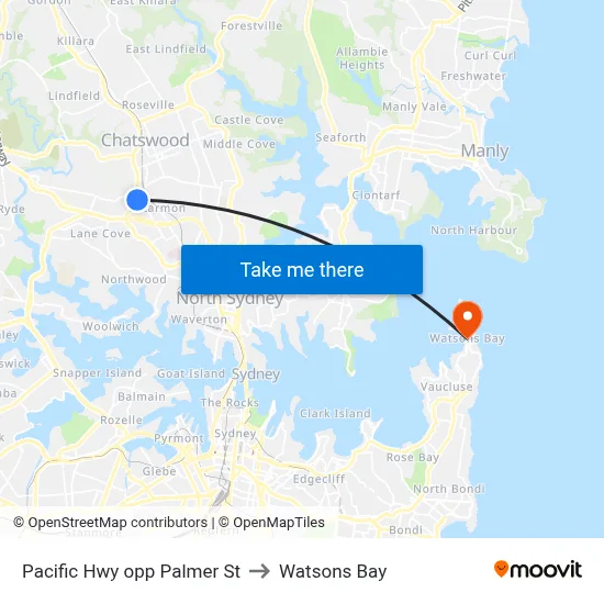 Pacific Hwy opp Palmer St to Watsons Bay map