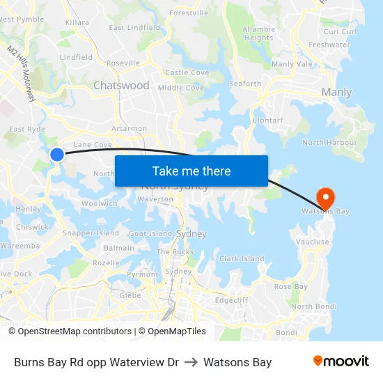 Burns Bay Rd opp Waterview Dr to Watsons Bay map