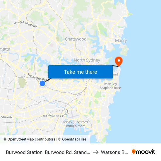 Burwood Station, Burwood Rd, Stand G to Watsons Bay map