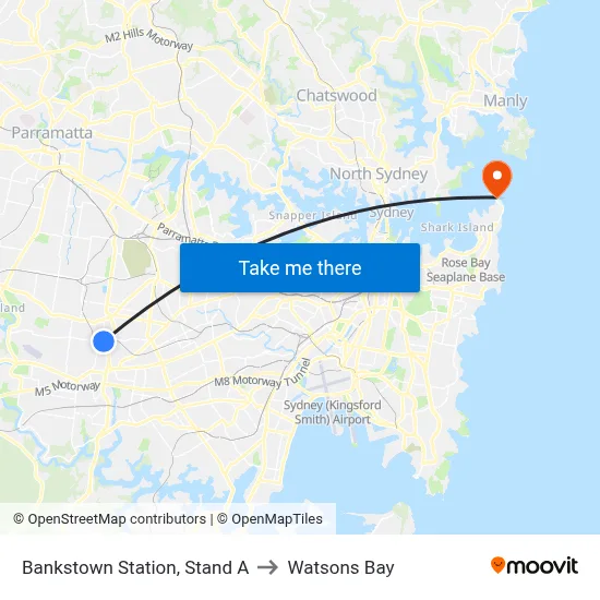 Bankstown Station, Stand A to Watsons Bay map