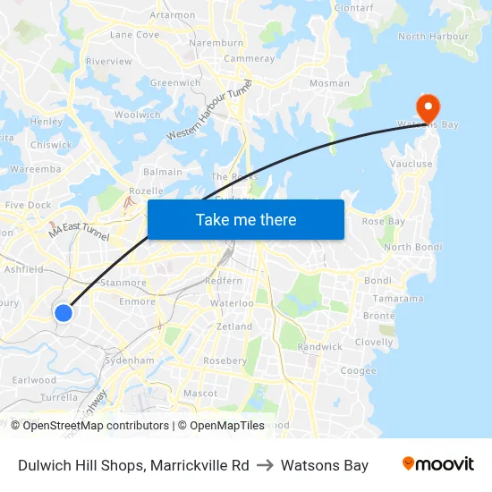 Dulwich Hill Shops, Marrickville Rd to Watsons Bay map