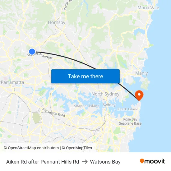 Aiken Rd after Pennant Hills Rd to Watsons Bay map