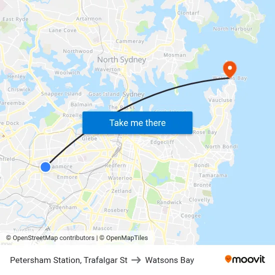 Petersham Station, Trafalgar St to Watsons Bay map