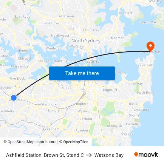 Ashfield Station, Brown St, Stand C to Watsons Bay map
