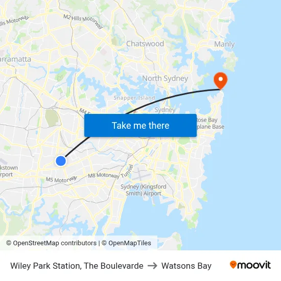 Wiley Park Station, The Boulevarde to Watsons Bay map