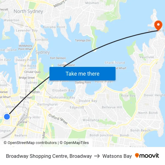Broadway Shopping Centre, Broadway to Watsons Bay map