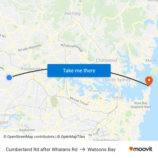 Cumberland Rd after Whalans Rd to Watsons Bay map