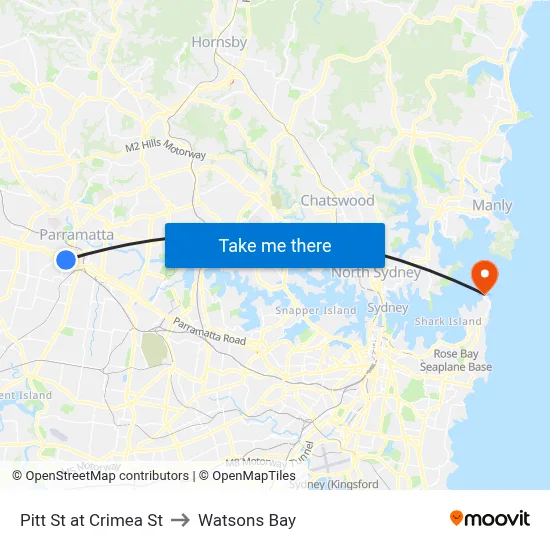 Pitt St at Crimea St to Watsons Bay map