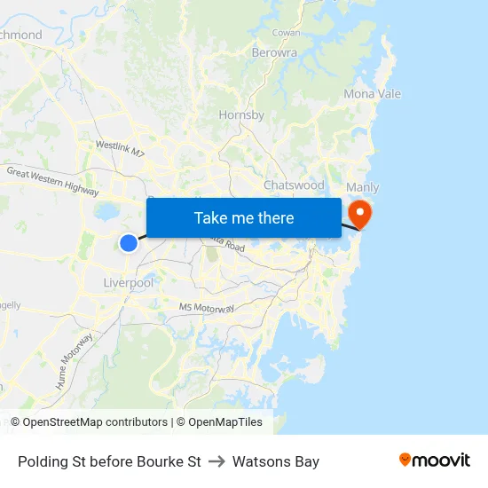 Polding St before Bourke St to Watsons Bay map