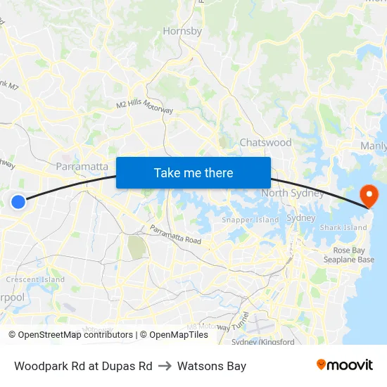 Woodpark Rd at Dupas Rd to Watsons Bay map