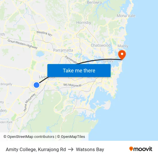 Amity College, Kurrajong Rd to Watsons Bay map
