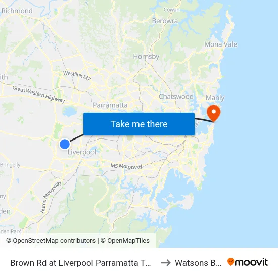 Brown Rd at Liverpool Parramatta Tway to Watsons Bay map