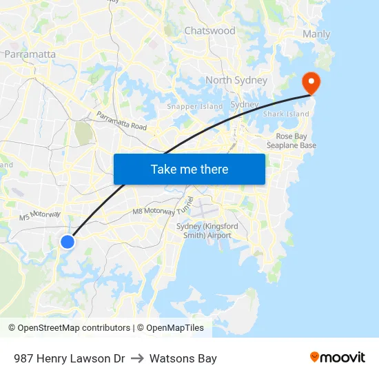 987 Henry Lawson Dr to Watsons Bay map