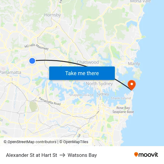 Alexander St at Hart St to Watsons Bay map