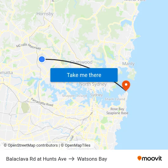 Balaclava Rd at Hunts Ave to Watsons Bay map