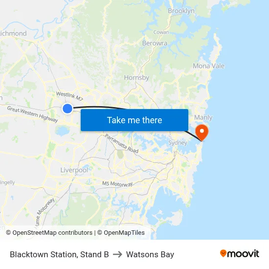 Blacktown Station, Stand B to Watsons Bay map