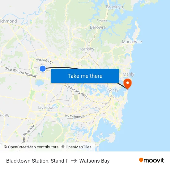 Blacktown Station, Stand F to Watsons Bay map