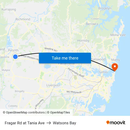 Fragar Rd at Tania Ave to Watsons Bay map