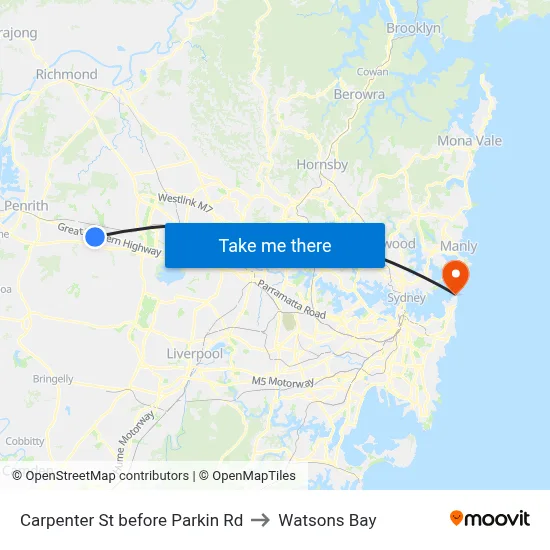 Carpenter St before Parkin Rd to Watsons Bay map