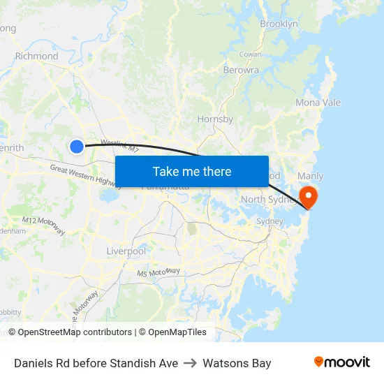 Daniels Rd before Standish Ave to Watsons Bay map