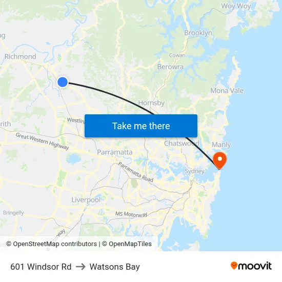601 Windsor Rd to Watsons Bay map