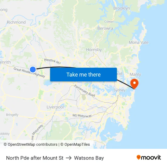 North Pde after Mount St to Watsons Bay map